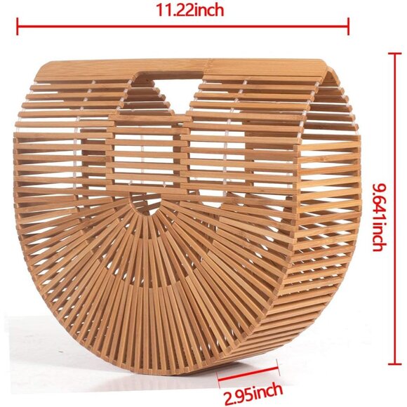 Women's Handmade Bamboo Tote Bag Small Natural Summer Beach Purse - Picture 3 of 5